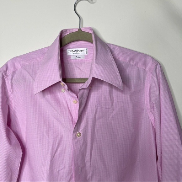YSL Yves Saint Laurent men pink slim dress button down shirt size 15.5 - Picture 8 of 8